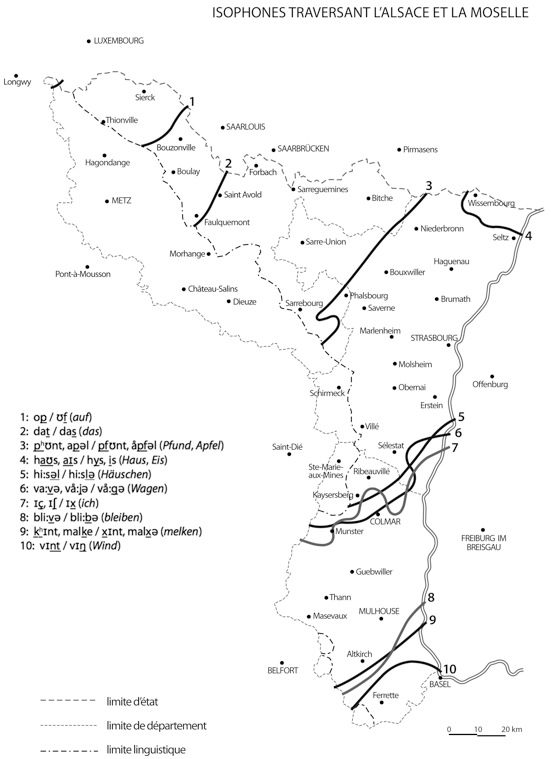 Figure 2 – Isophones traversant l’Alsace