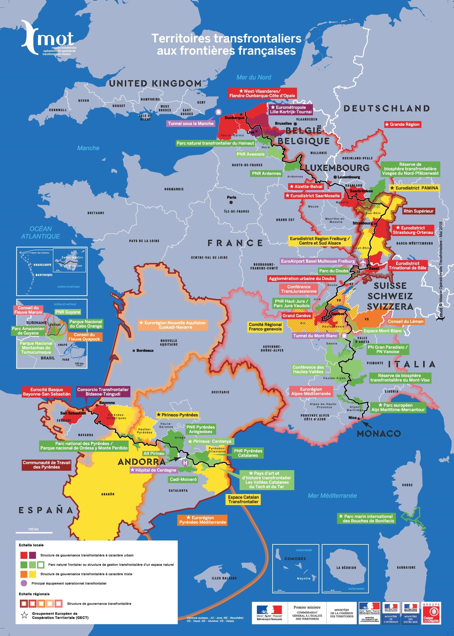 Carte 1 : Les agglomérations et structures de gouvernance transfrontalières aux frontières françaises en 2018