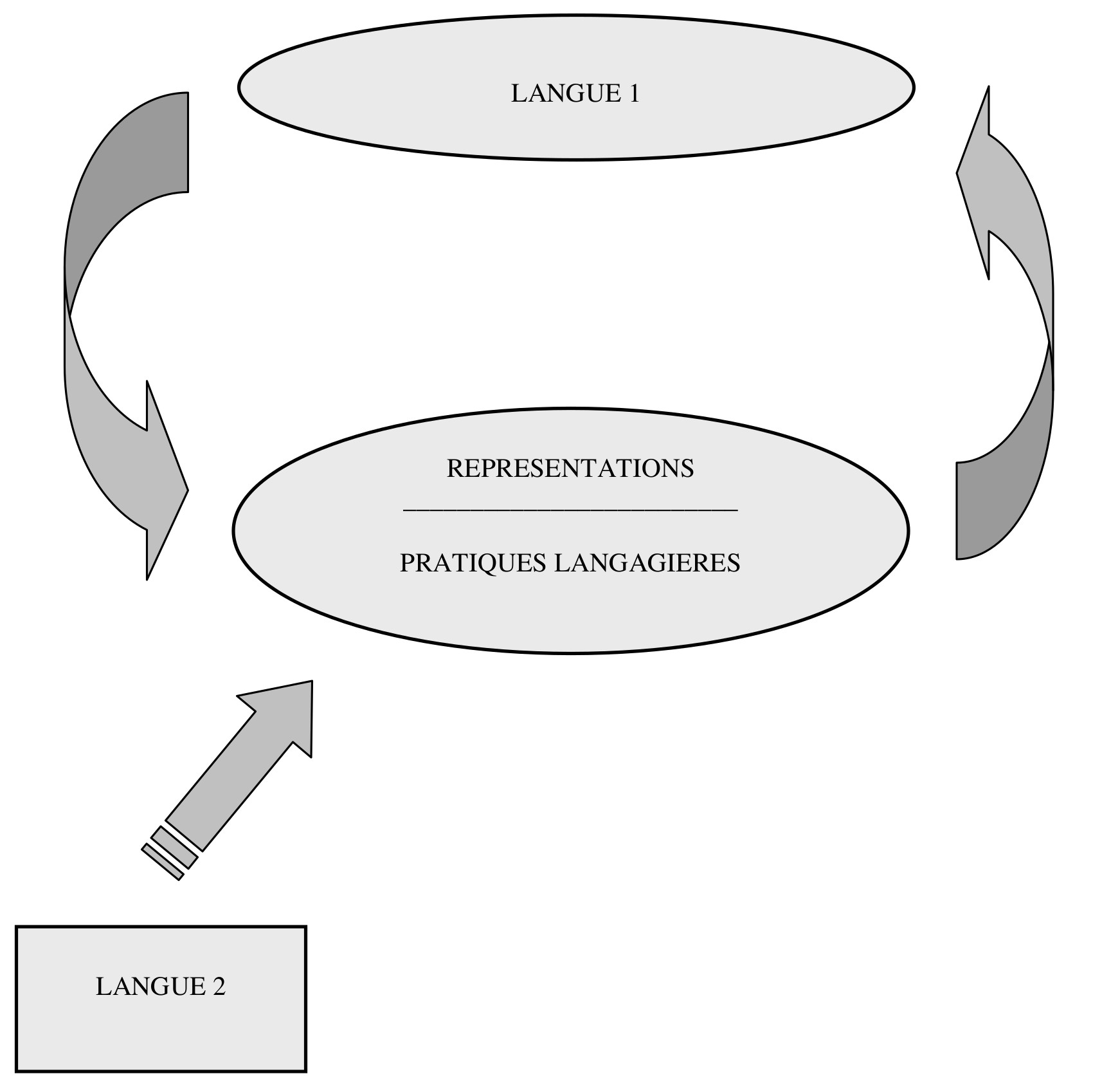 Schéma 2. Le circuit langue, représentations, pratiques langagières en situation diglossique