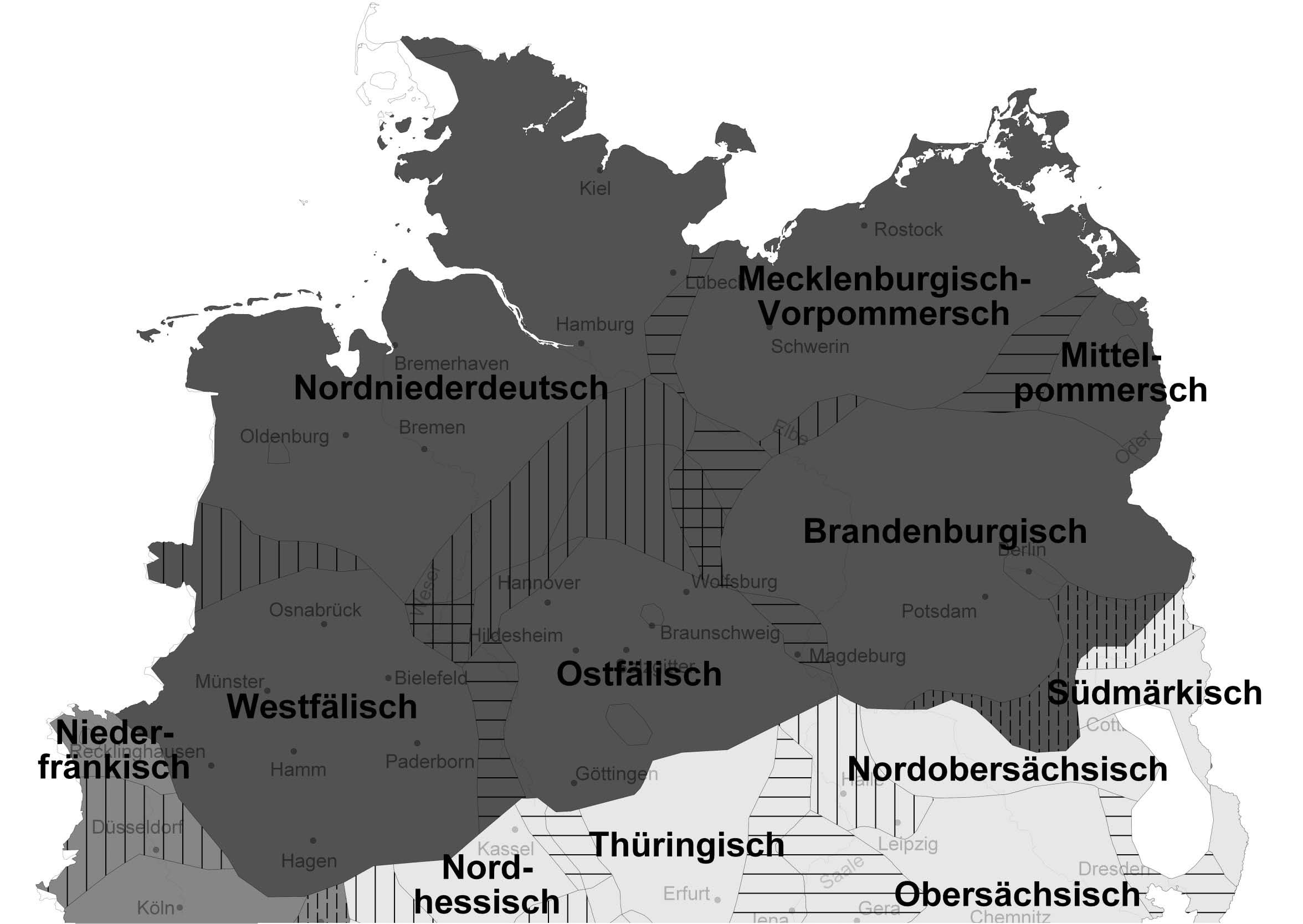 Fig. 1 : Aire linguistique du bas allemand (Goltz et Kleene, 2020 : 192)