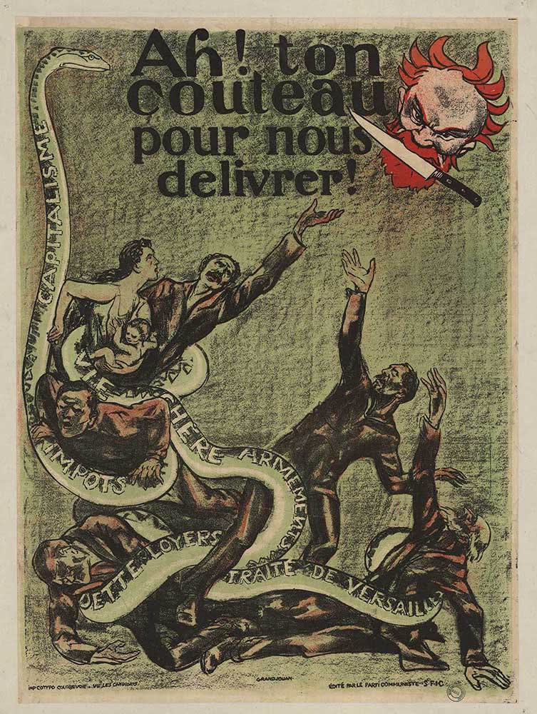 Ill. 2 : Affiche de l’artiste Grandjouan, « Ah ! Ton couteau pour nous délivrer ! », Parti Communiste Français, 1924