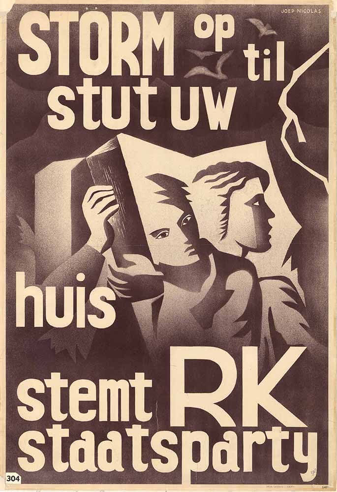 Ill. 6 : Affiche du Rooms-Katholieke Staatspartij, « Storm is coming, buttress your house, 1933 », 1933