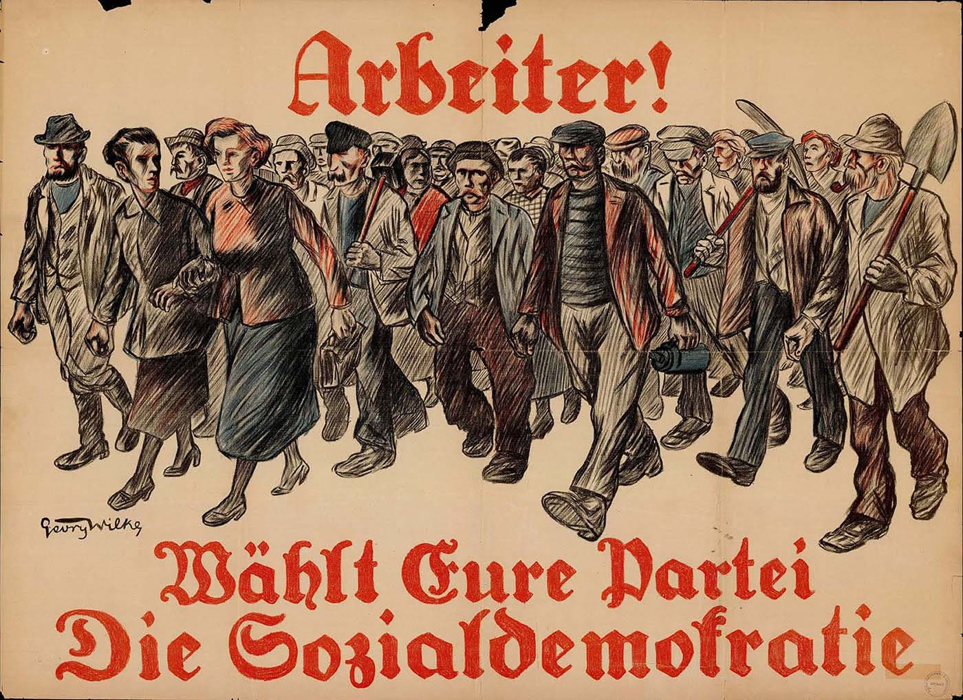 Ill. 7 : Affiche de l’artiste George Wilke, « Arbeiter! Wählt Eure Partei. Die Sozialdemokratie », Sozialdemokratische Partei Deutschlands (SPD), 1924