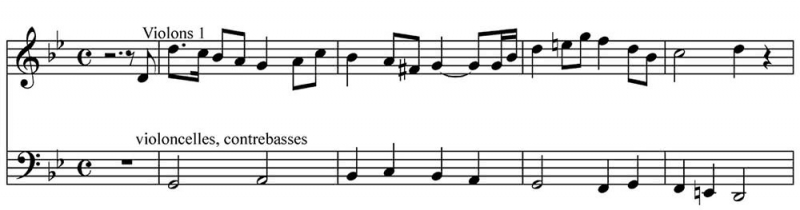 Ill. 4 : Les Vierges folles, relevé de la mélodie du cantique qui encadre la composition de Kurt Atterberg