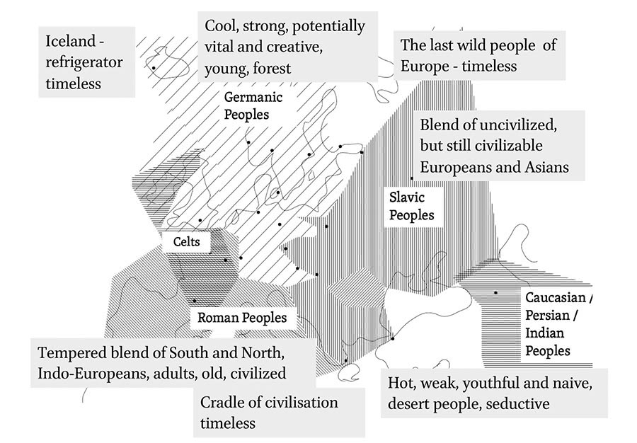 Figure 1: Narrative Geography of 19th Century Comparative Philologists, map by author