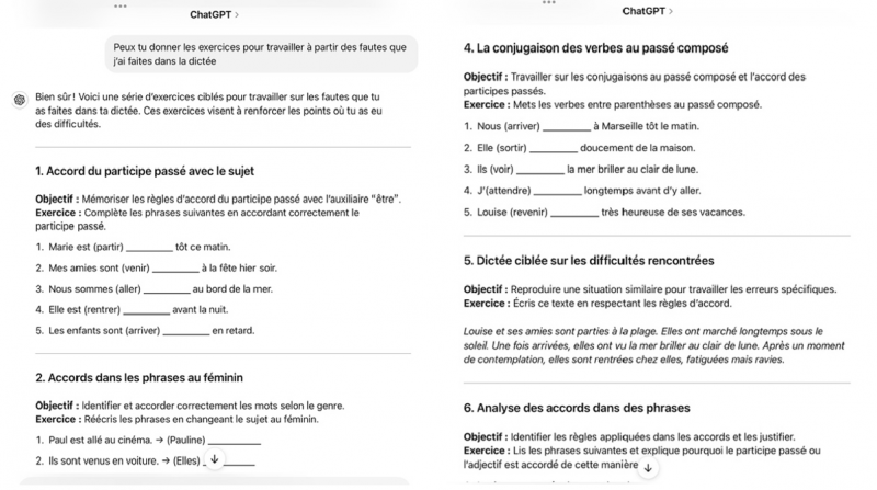 Figure 1 : Exercices générés par ChatGPT en fonctions des erreurs faites par l’étudiant