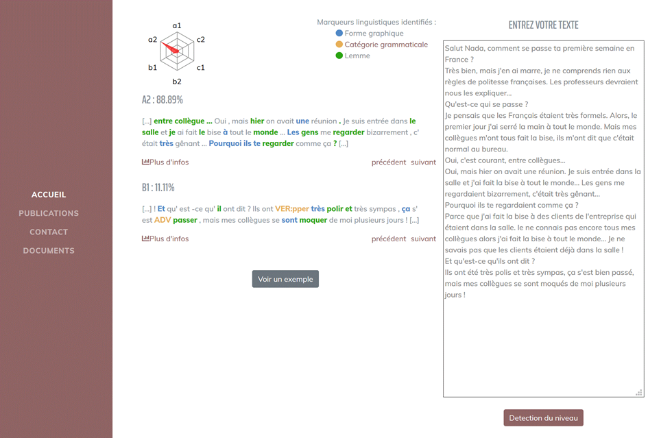 Figure 1 : Prédiction et description des niveaux d’un texte avec DeepFLE