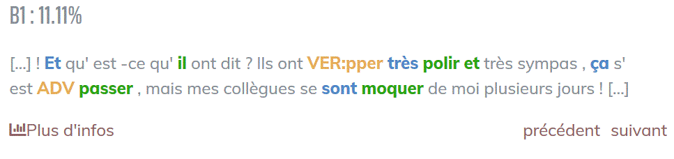 Figure 2 : Prédiction et description d’un passage-clé de niveau A1 avec DeepFLE