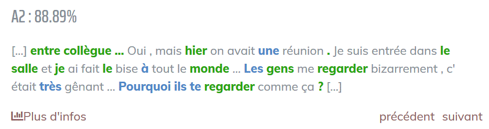 Figure 3 : Prédiction et description d’un passage-clé de niveau A2