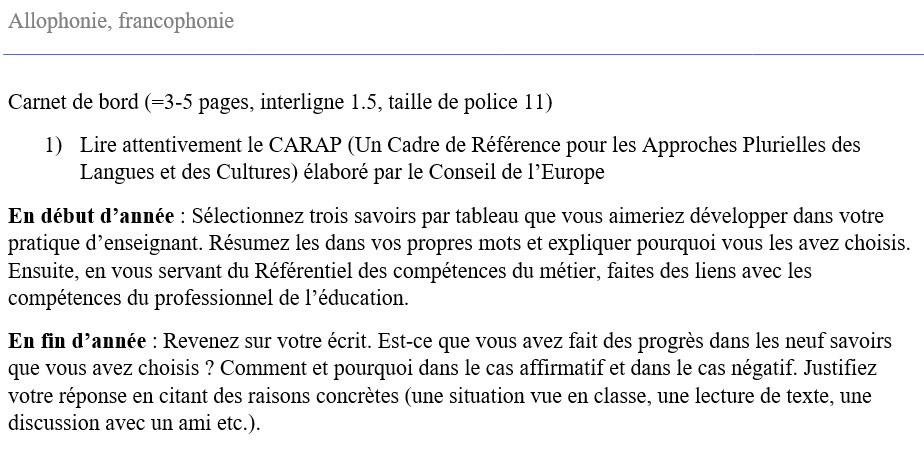 Figure 5. Consignes données aux futurs enseignants pour l’auto-évaluation finale