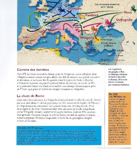 Document 2 : La carte des invasions barbares au ve siècle