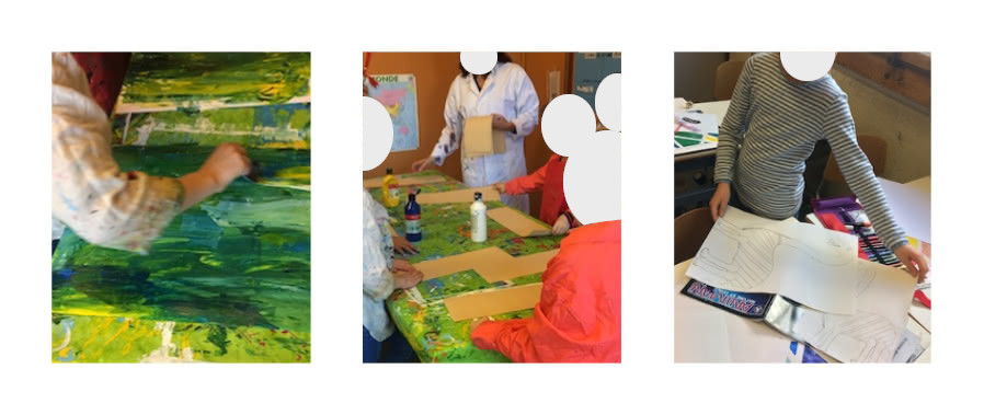 Figure 4 : processus de dessin des dinosaures et création des fonds