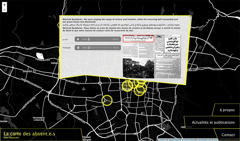 Fig. 2. The map of the absentees – récits audios. Bahar Majdzadeh, The map of the absentees, 2022