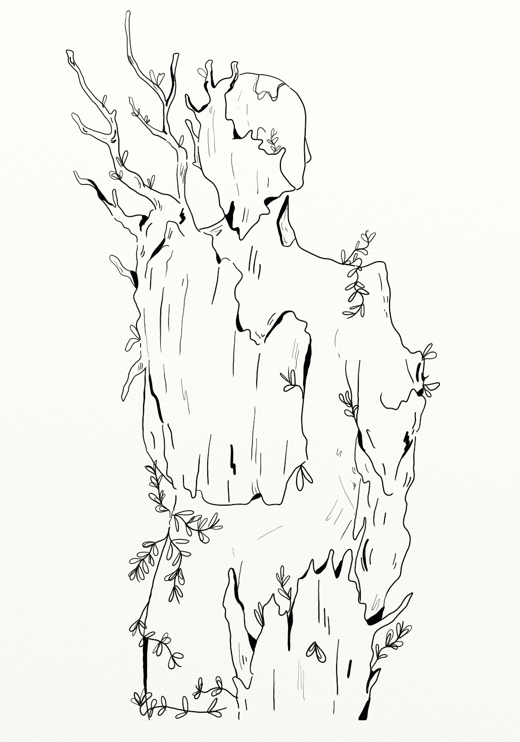 Dessin de l’auteure inspiré par le sujet « devenir plante ».