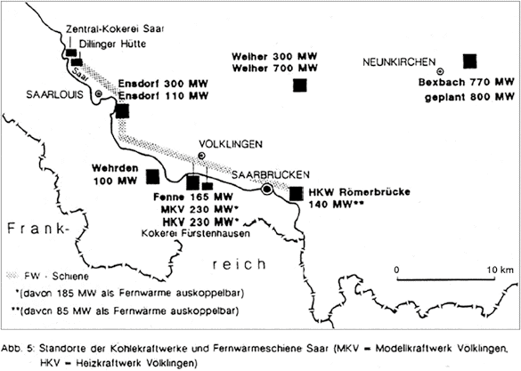Fig. 4. La Fernwärmeschiene en Sarre et les centrales qui l’alimentent23