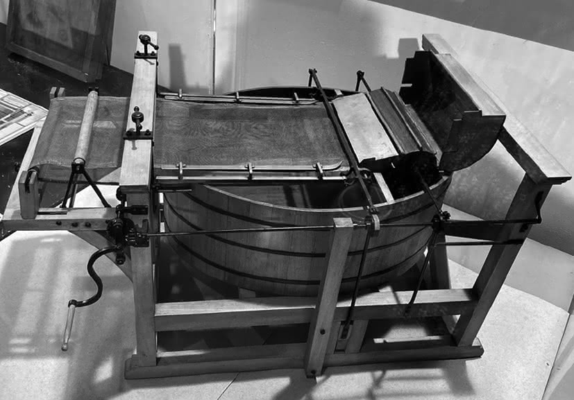 Machine à papier conforme au brevet de Nicolas Robert. Restitution du Frogmore Paper Mill (GB)