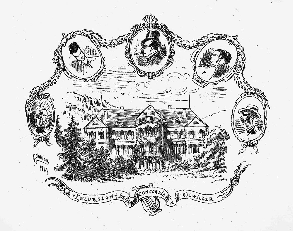 Fig. 4 : Excursion de la chorale de la Concordia de Mulhouse, accueillie en 1867 par la famille Gros à Ollwiller.