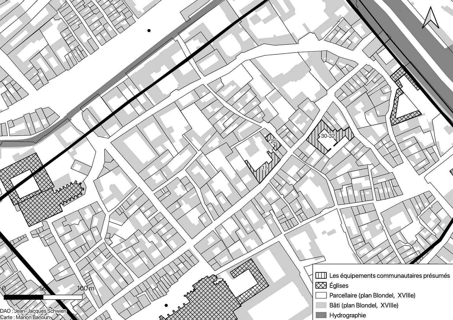 Fig. 2 : les bâtiments potentiellement associés au quartier juif médiéval de Strasbourg