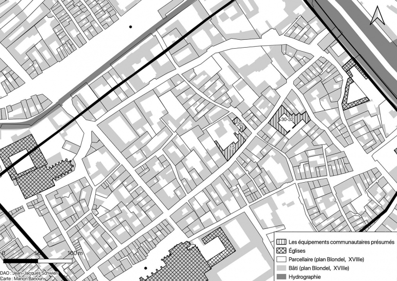 Fig. 2 : les bâtiments potentiellement associés au quartier juif médiéval de Strasbourg