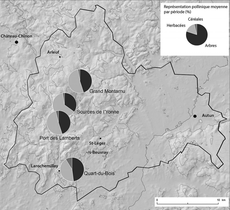 Figure 3 : Couvert végétal du Moyen Âge central en sud Morvan d’après les spectres polliniques