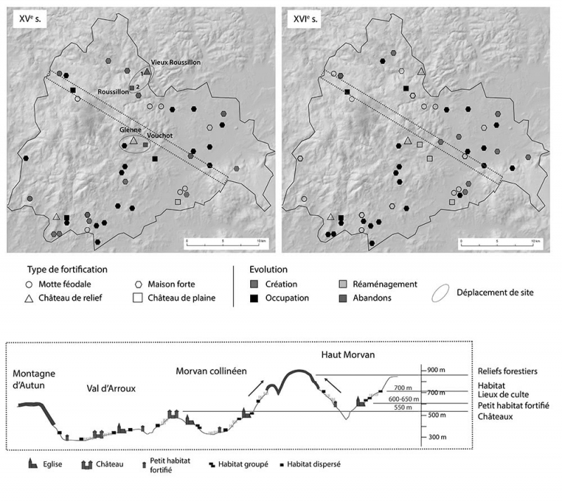 Figure 7 : Spatialisation de l’encadrement seigneurial en sud Morvan aux xve-xvie siècles