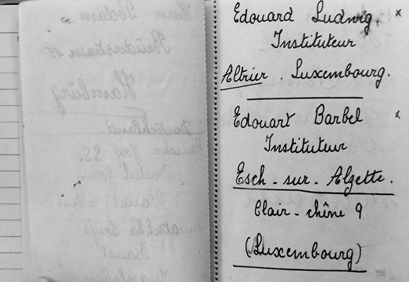 Figure 12 : Carnet de Joseph Stadler avec adresses de déportés ayant travaillé avec lui à la carrière