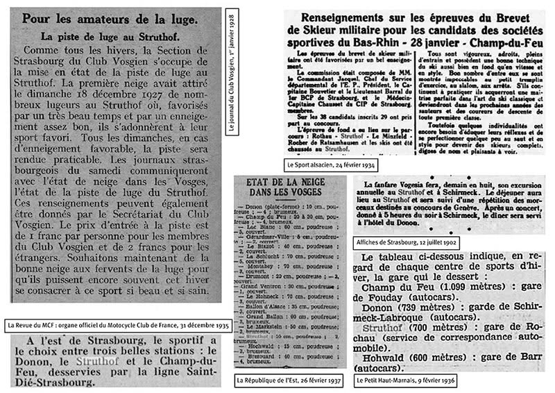 Figure 3 : Sélection d’articles de presse évoquant l’auberge ou la station du Struthof entre 1902 et 1937