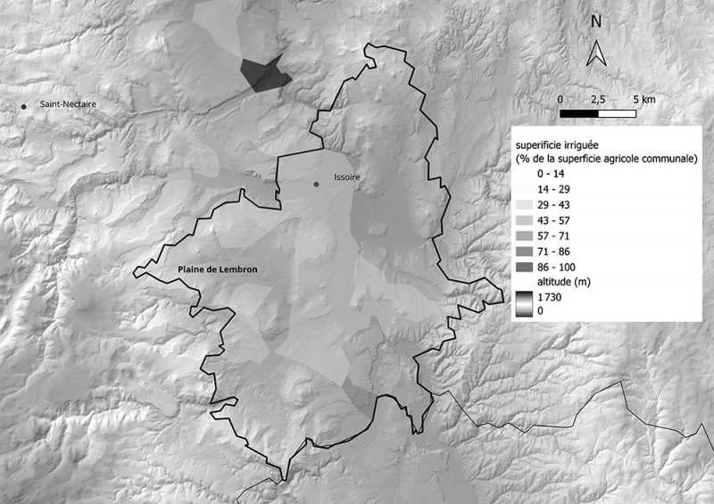Figure 5 : Part de la superficie agricole communale irriguée dans la plaine du Lembron