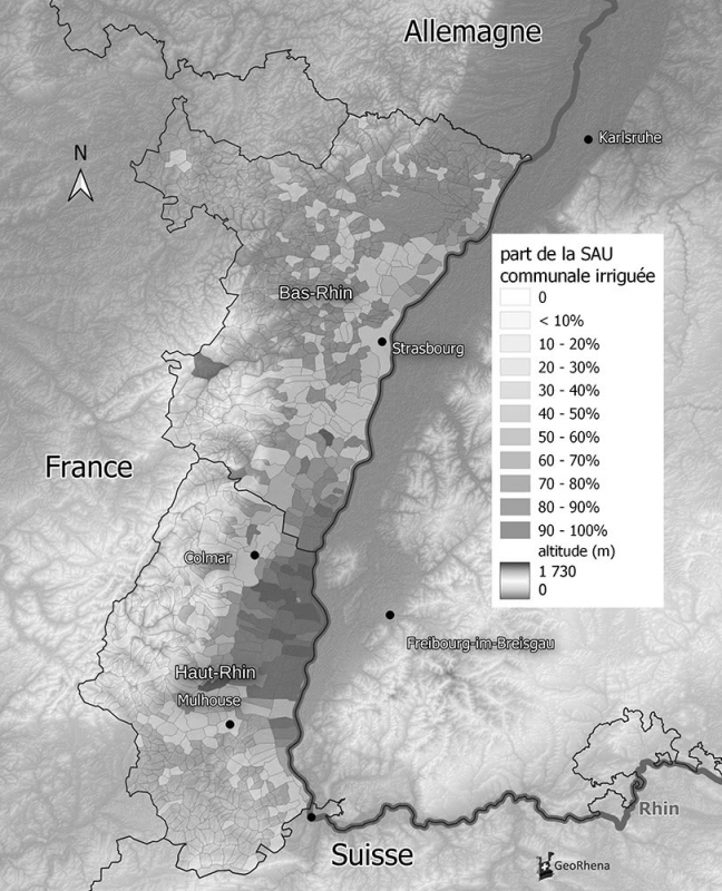 Figure 6 : Part de la superficie agricole communale irriguée en Alsace