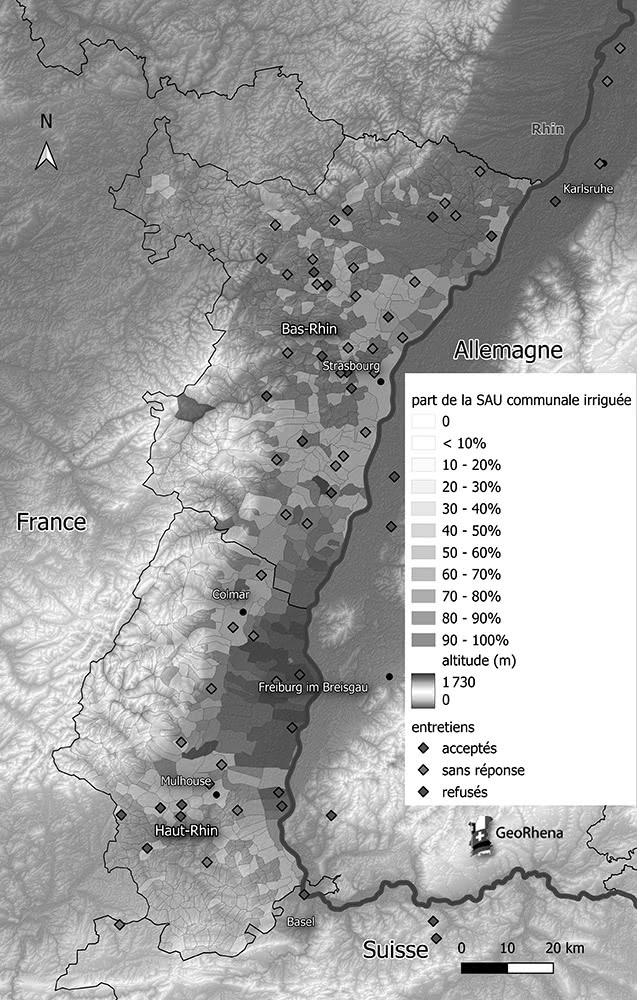 Figure 8 : Localisation des entretiens acceptés et refusés dans le Fossé rhénan