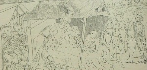 Fig. 9.1 : Dessin de la Nativité et l’Adoration des mages par C. Beauverie avant 1900