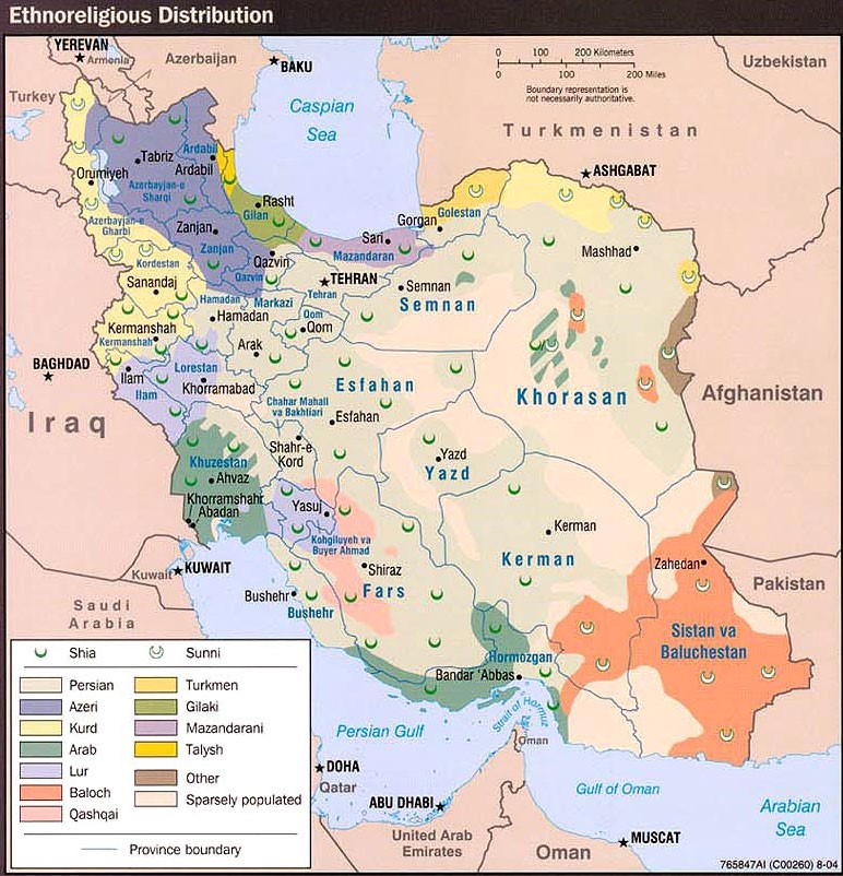 Fig. 1 : Carte de la répartition ethno-religieuse de la population iranienne