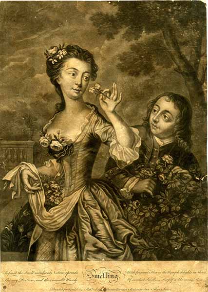 Fig. 2 : Robert Sayer, L’odorat, Mezzoteinte, 1740-1764, Londres, British Museum.